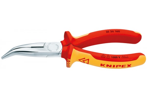 фото Длинногубцы изогнутые KNIPEX 25 26 160 , диэлектрические VDE 1000V, угол ∡40°, 160 мм KN-2526160(KN-2526160), KNIPEX