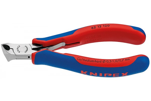 фото Кусачки для электроники KNIPEX 62 12 120, угол ∡15°, двухкомпонентные чехлы, 120 мм KN-6212120(KN-6212120), KNIPEX