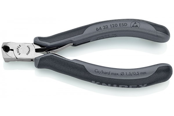 фото Кусачки для электроники KNIPEX 64 32 120 ESD, антистатические, угол ∡15°, 120 мм KN-6432120ESD(KN-6432120ESD), KNIPEX