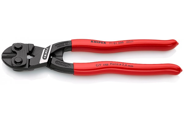 фото KNIPEX CoBolt® болторез, L-200 мм, рез: провол. мягк. Ø 6 мм, ср. Ø 5.2 мм, тв. Ø 4 мм, роял. струна Ø 3.6 мм, чёрн., 1-к ручки, держатель(KN-7101200SB), KNIPEX