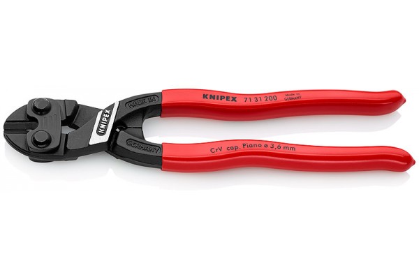 фото KNIPEX CoBolt® болторез, с выемкой, L-200 мм, рез: провол. мягк. Ø 6 мм, ср. Ø 5.2 мм, тв. Ø 4 мм, роял. струна Ø 3.6 мм, чёрн., 1-к ручки, держатель(KN-7131200SB), KNIPEX