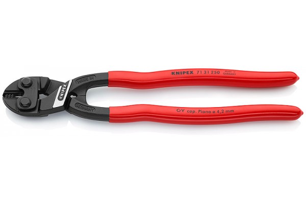фото KNIPEX CoBolt® XL болторез, с выемкой, L-200 мм, рез: ср. Ø 5.6 мм, тв. Ø 4 мм, роял. струна Ø 3.8 мм, чёрн., 1-к ручки, держатель(KN-7131250SB), KNIPEX