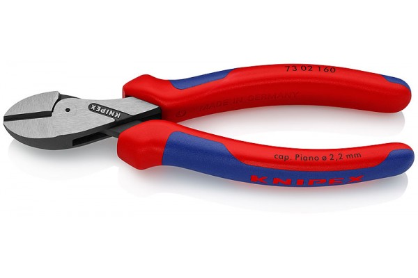 фото KNIPEX X-Cut® бокорезы, рез: провол. мягк. Ø 4.8 мм, ср. Ø 3.8 мм, тв. Ø 2.7 мм, роял. струна Ø 2.2 мм, L-160 мм, чёрн., 2-к ручки, держатель(KN-7302160SB), KNIPEX