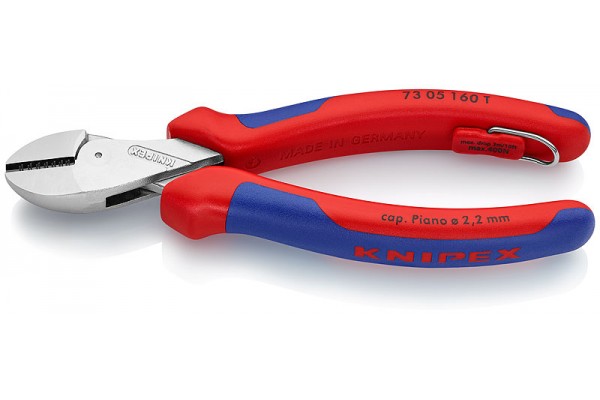 фото KNIPEX X-Cut® бокорезы, рез: провол. мягк. Ø 4.8 мм, ср. Ø 3.8 мм, тв. Ø 2.7 мм, роял. струна Ø 2.2 мм, L-160 мм, хром,2-к ручки,страх. крепл.,блист.(KN-7305160TBK), KNIPEX