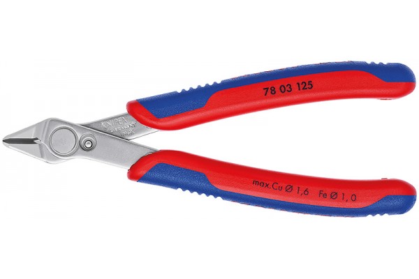 фото Electronic Super Knips® бокорезы прециз. VDE, без фаски, рез: мягк. проволока Ø0.2-1.6мм, проволока ср. твёрдости Ø1мм, L-125 мм, INOX, держатель(KN-7803125SB), KNIPEX