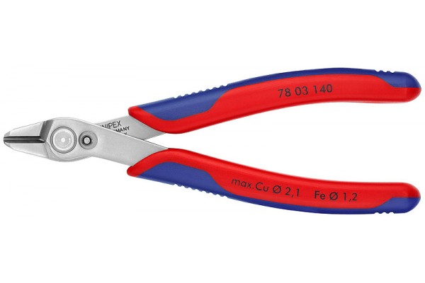 фото Electronic Super Knips® XL бокорезы прециз., без фаски, рез: мягк. проволока Ø0.2-2.1мм, проволока ср. твёрдости Ø1.2мм, L-140 мм, INOX, держатель(KN-7803140SB), KNIPEX