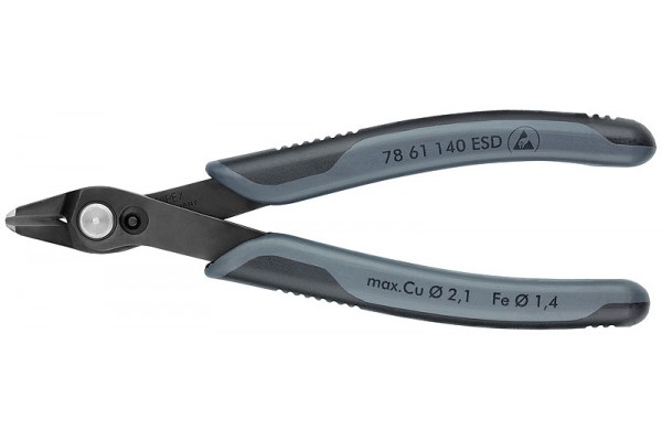 фото Electronic Super Knips® XL бокорезы прециз. ESD, для кабельных стяжек, без фаски,рез: провол. мягк. Ø 0.2 - 2.1 мм,ср. Ø1.4мм,L-140 мм,чёрн.,держатель(KN-7861140ESDSB), KNIPEX