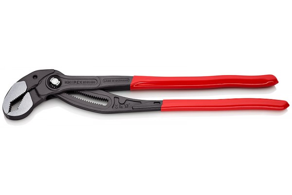 фото KNIPEX COBRA® клещи переставные с фиксатором, 90 мм (3 1/2"), под ключ 95 мм, L-400 мм, серые, 1-к ручки, держатель(KN-8701400SB), KNIPEX