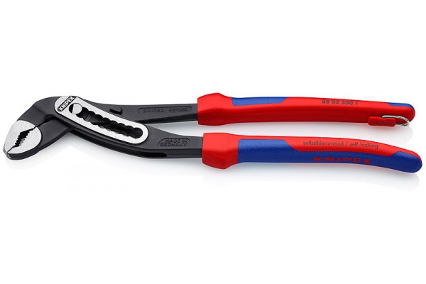 фото KNIPEX ALLIGATOR® клещи переставные, 70 мм (2 3/4"), под ключ 60 мм, L-300 мм, серые, 2-к ручки, страх. крепл., блист.(KN-8802300TBK), KNIPEX