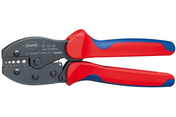 фото KNIPEX PreciForce® пресс-клещи, пресс. соединители неизол., кол-во гнёзд: 5, 1.5 - 10.0 мм² (15 -7 AWG), L-220 мм, держатель(KN-975230SB), KNIPEX