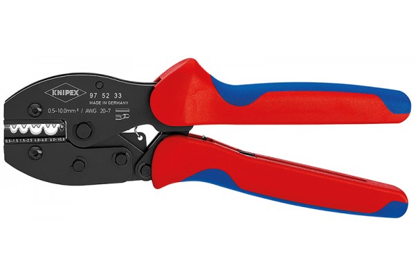 фото KNIPEX PreciForce® пресс-клещи, пресс. и трубч. кабельные наконечн., стык. соединители неизол.,кол-во гнёзд:4, 0.5-10 мм²(20-7 AWG),L-220 мм,держатель(KN-975233SB), KNIPEX