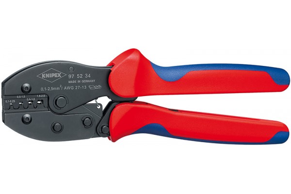 фото KNIPEX PreciForce® пресс-клещи, штекеры открытые, неизол. (2.8 + 4.8 мм), кол-во гнёзд: 4, 0.1 - 2.5 мм² (27 -13 AWG), L-220 мм держатель(KN-975234SB), KNIPEX