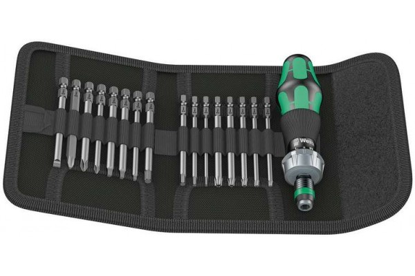 фото WE-051041 — Набор бит 89мм. в поясной сумке и реверсной ручкой-держателем WERA Kraftform Kompakt 60 RA Imperial, 17 предметов(WE-051041), WERA