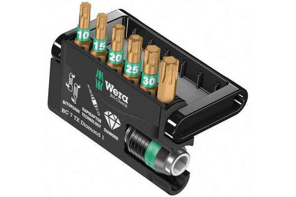 фото WE-057415 — Набор бит Torx с алмазным напылением WERA Bit-Check 7 TX Diamond 1, 7 предметов(WE-057415), WERA