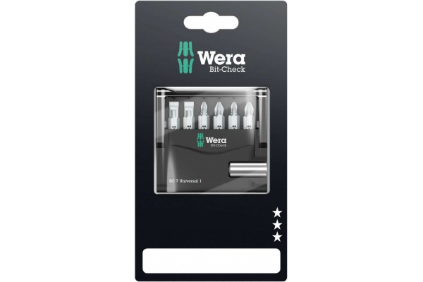 фото WE-073406 — Набор бит в блистерной упаковке WERA Bit-Check 7 Universal 1 SB, 7 предметов(WE-073406), WERA