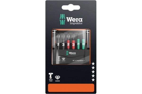 фото WE-073890 — Набор бит в блистерной упаковке WERA Bit-Check 6 Impaktor 1 SB, 6 деталь(WE-073890), WERA