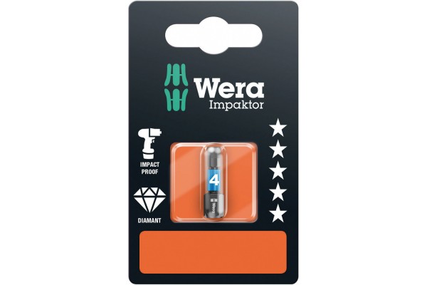 фото WE-073904 — Биты ударные в блистерной упаковке WERA 840/1 IMP DC Impaktor Насадки SB, Hex-Plus, 4.0 x 25 mm(WE-073904), WERA
