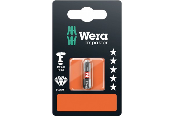 фото WE-073916 — Биты ударные в блистерной упаковке WERA 851/1 IMP DC Impaktor Насадки SB PH 2, PH 2 x 25 mm(WE-073916), WERA