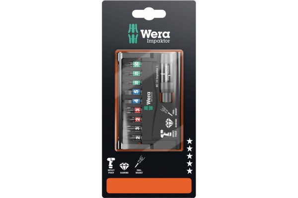 фото WE-073980 — Набор бит в блистерной упаковке WERA Bit-Check 10 Impaktor 1 SB, 10 деталь(WE-073980), WERA