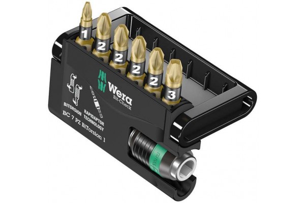 фото WE-340260 — Набор бит Pozidriv с держателем Rapidaptor WERA Bit-Check 7 PZ BiTorsion 1, 7 предметов(WE-340260), WERA