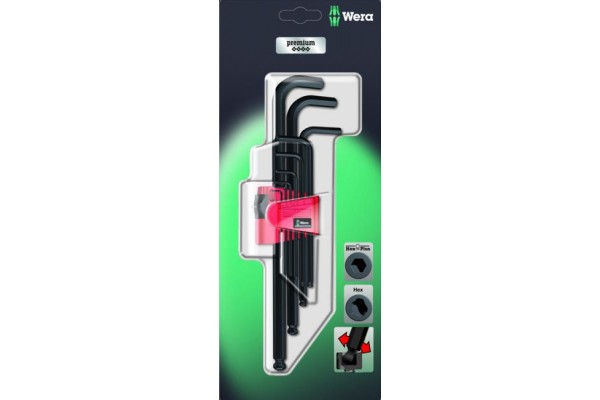 фото WE-073596 — Набор шестигранных ключей WERA 950 PKL/9 BM N SB, метрических, BlackLaser, 9 предметов(WE-073596), WERA