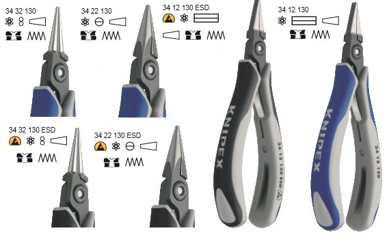 KNIPEX, KN-3412130ESD, Прецизионные плоскогубцы захватные для электроники антистатические, 135 мм, KNIPEX 34 12 130 ESD